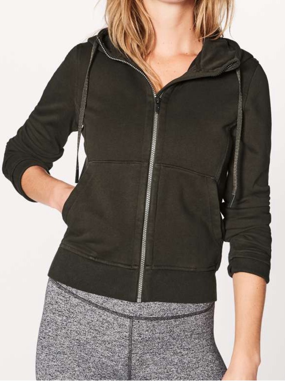 Lululemon Press Pause Jacket Hoodie Dark Olive Green Size 12 W4ALGS Cotton Terry